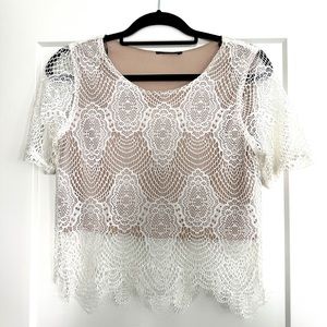 White and Beige Lace Top